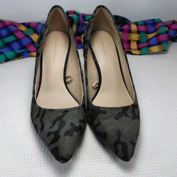 Zara Basic Green & Black Animal Print Pumps Sz 6 - Picture 6 of 7